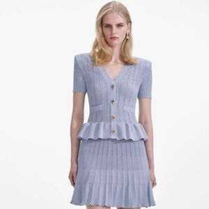 self-portrait Blue Knit Peplum Mini Dress Size: Medium - MSRP $495 - NWT